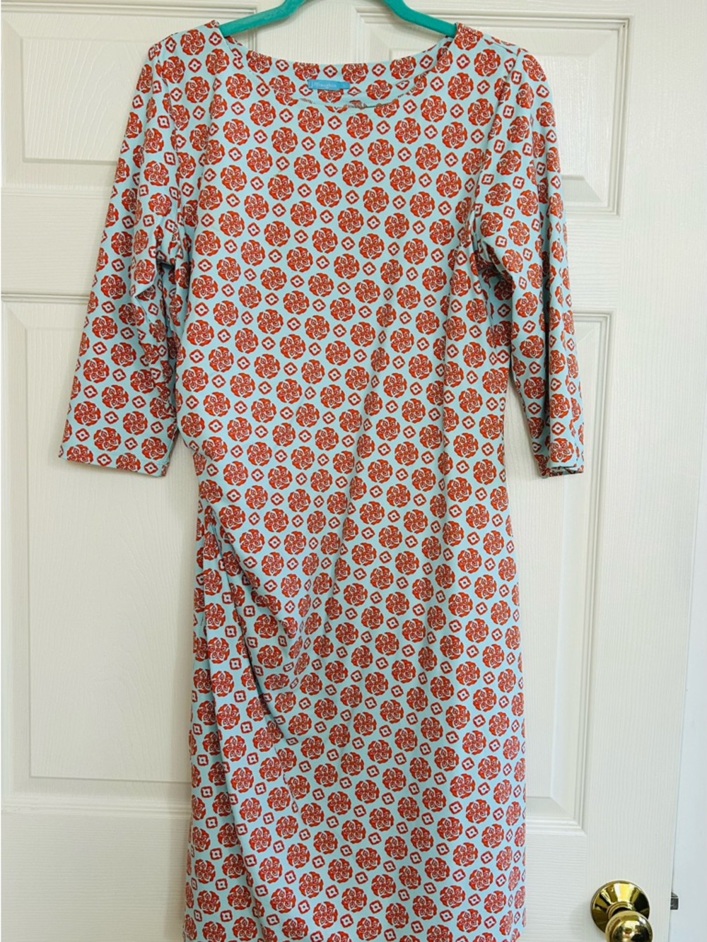 J. McLaughlin Coral Floral Print Long-Sleeve Midi Dress on Light Blue